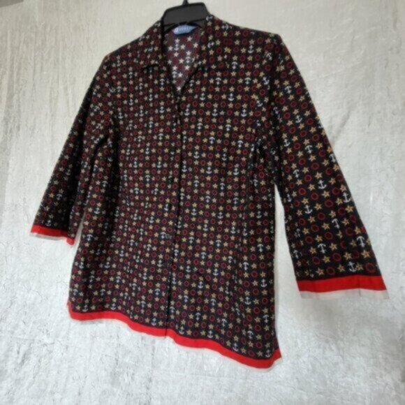 KORET - Nautical Red white and Blue Button Down Shirt Women’s Sz M - Picture 8 of 9